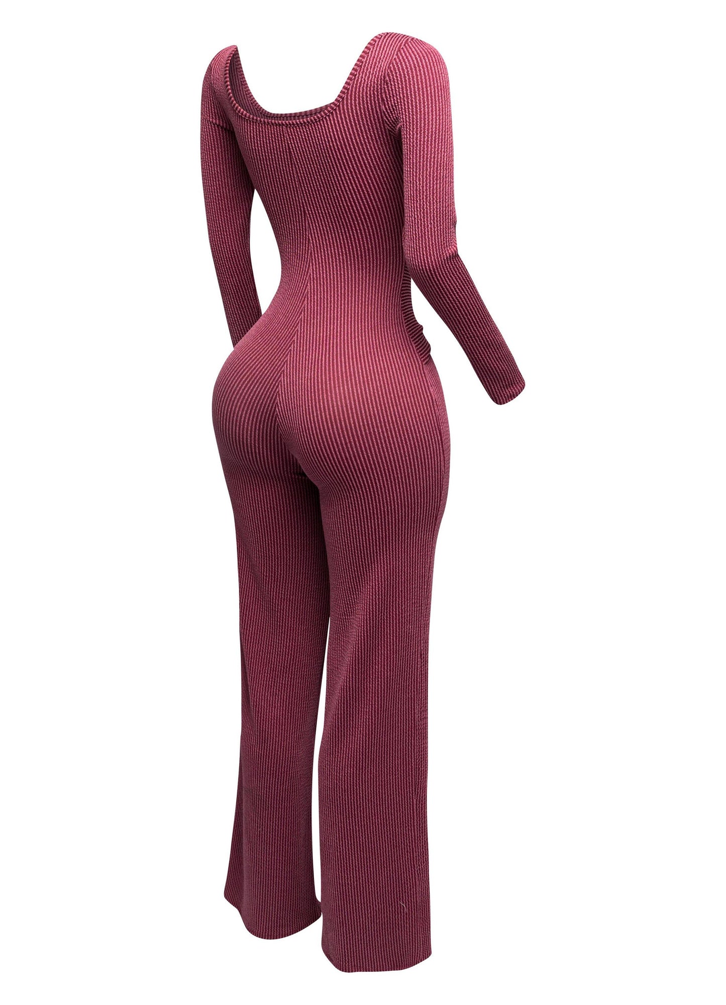 Ribbed Long Sleeve Jumpsuit With Tie