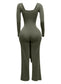 Ribbed Long Sleeve Jumpsuit With Tie