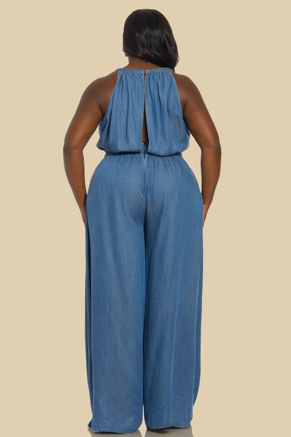 V-NECK SLEEVELESS SUPER WIDE LEG JUMPSUIT
