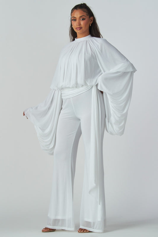 Draped Elegance Bell Sleeve Jumpsuit