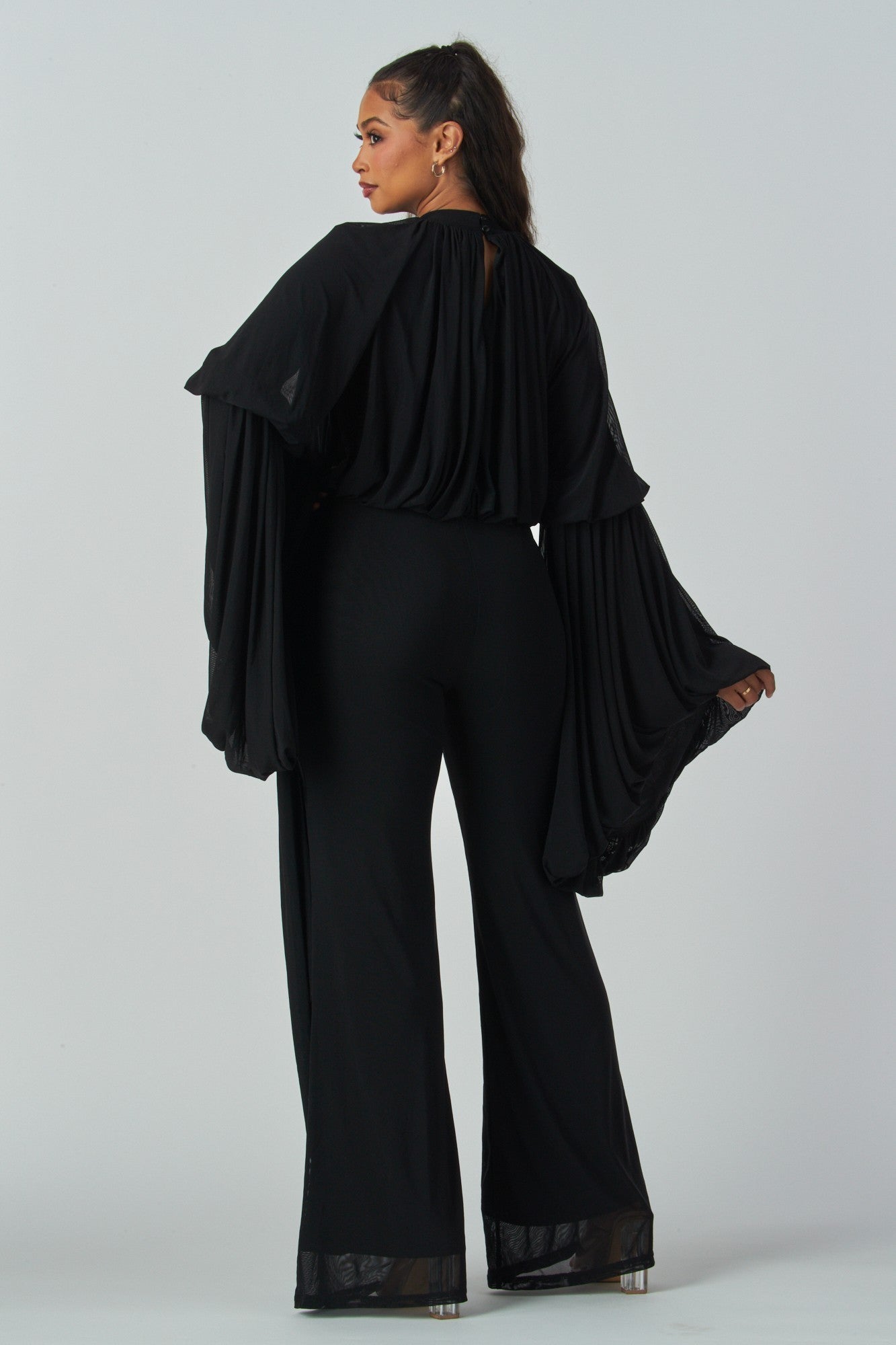 Draped Elegance Bell Sleeve Jumpsuit