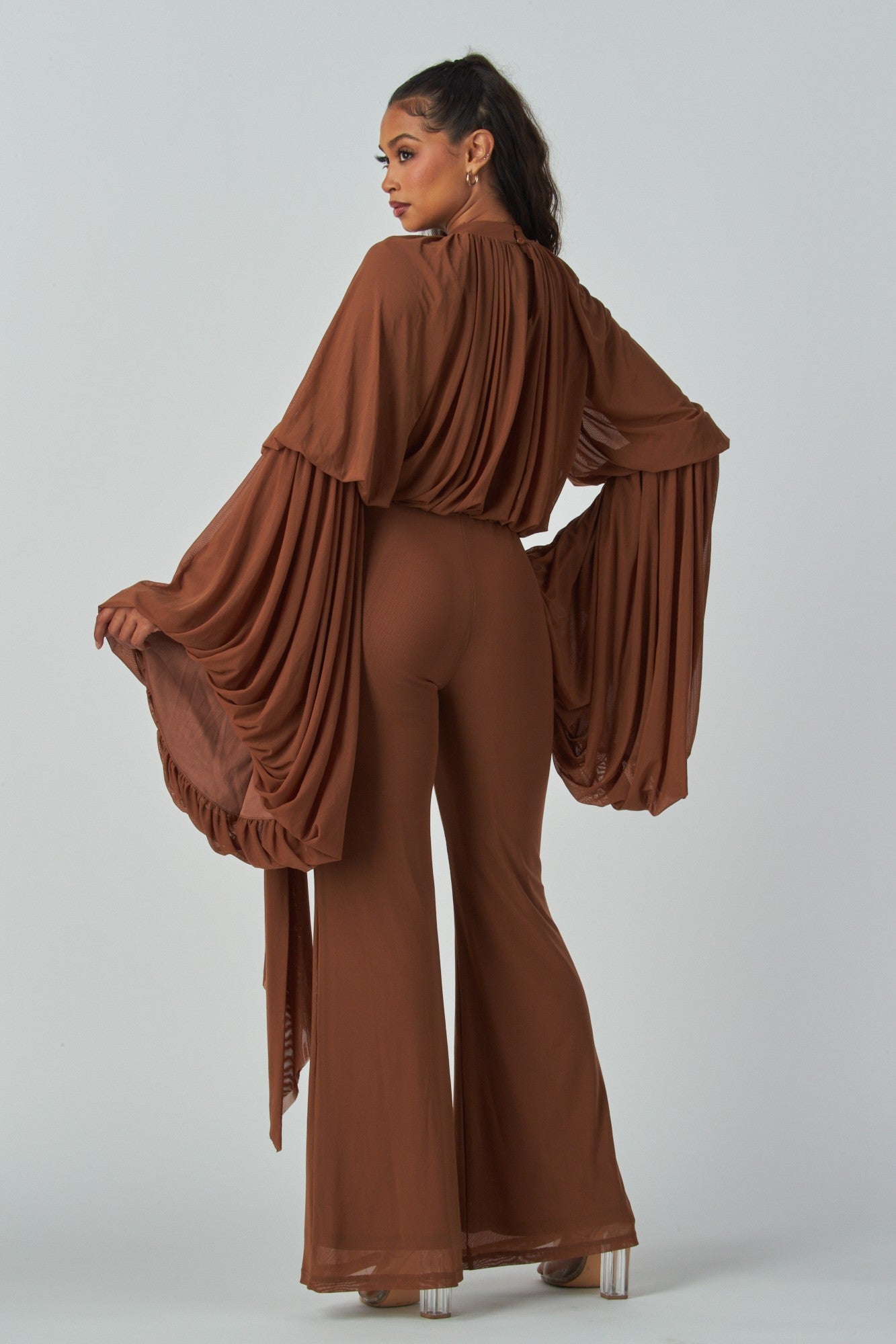 Draped Elegance Bell Sleeve Jumpsuit