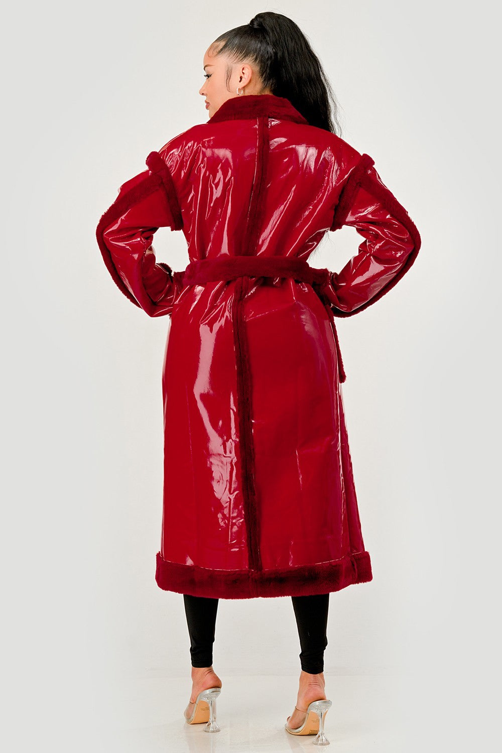 Gloss & Fur Glam" Full-Length Patent Trench Coat